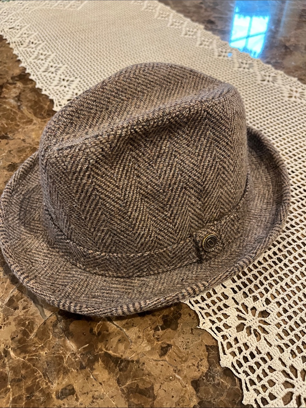 VTG Pendleton 100% Virgin Wool Tan Herringbone Fedora Hat size 7 1/4